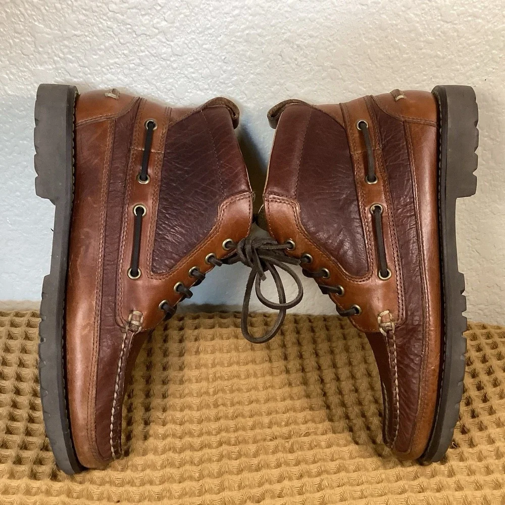 VTG LL Bean Allagash Brown Mens Sz 8 EE Pebbled Leather Moc Toe Chukka Boots
